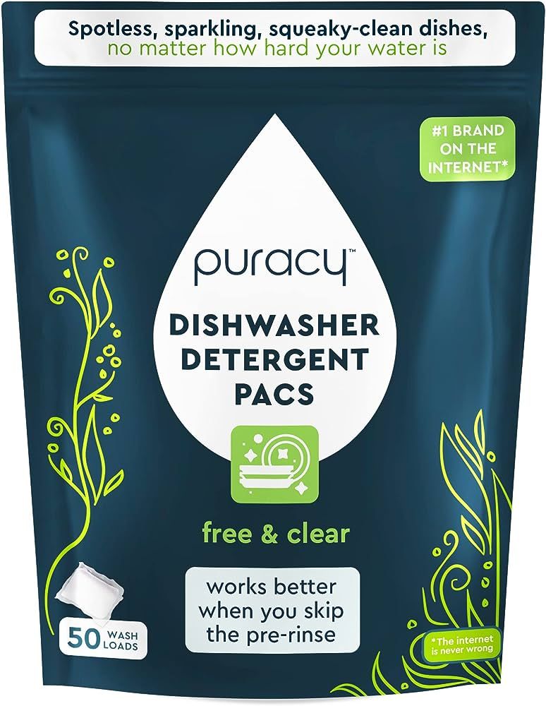 Puracy Dishwasher Pods, 50 Count, Natural Detergent, Free & Clear Enzyme-Powered Automatic Dishwa... | Amazon (US)