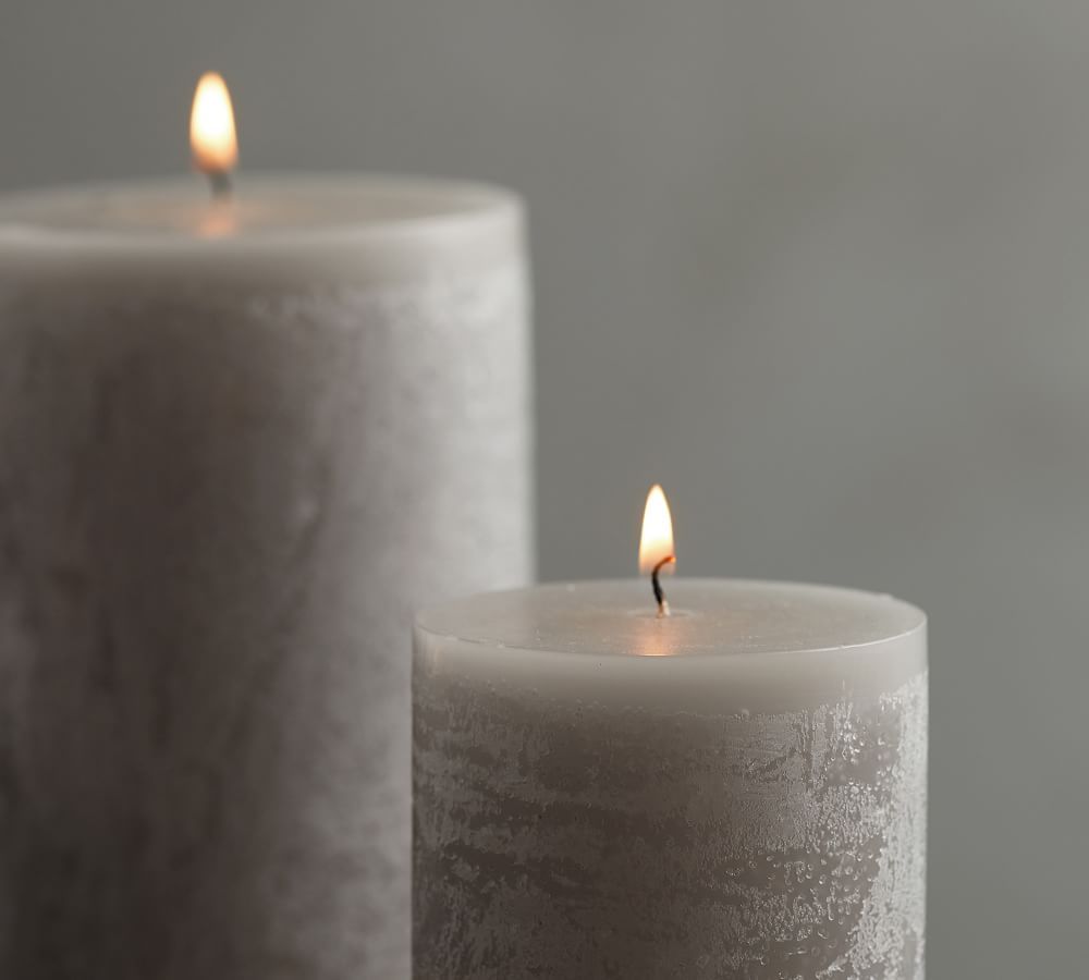 Scented Timber Pillar Candle - Gray Moss | Pottery Barn (US)
