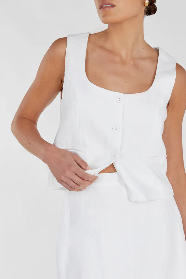 ROBERTS WHITE LINEN MIDI SKIRT | DISSH