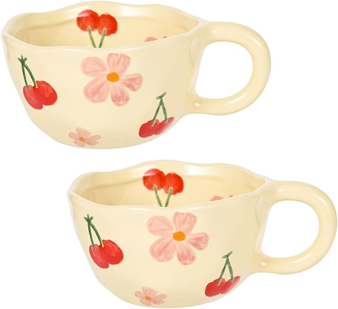 Ceramic Coffee Mug Vintage Flower Mugs 8 oz Cute Floral Coffee Mugs Irregular Latte Art Cup Lead-... | Amazon (US)