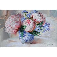 Peony Original Oil Painting, Peonies Wall Art Forget-Me-Not Artwork Blue Flowers Anniversary Gift Flower Painting | Etsy (US)