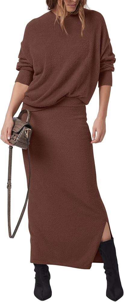 PRETTYGARDEN Women's Two Piece Matching Sweater Sets Knit Long Sleeve Pullover Tops Bodycon Long ... | Amazon (US)