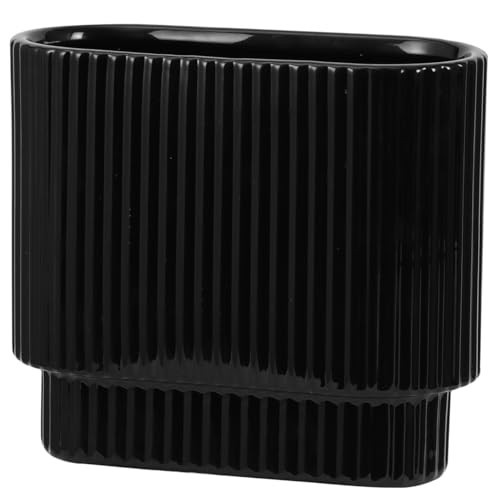 YANWE1 Black Ceramic Vase for Flowers, Decorative Boho Vase for Decor, Rectangle Vases for Tulips, Pampas Grass Vases for Living Room, Office, Mantel, Wedding, Dining Table, 7 Inches | Amazon (US)