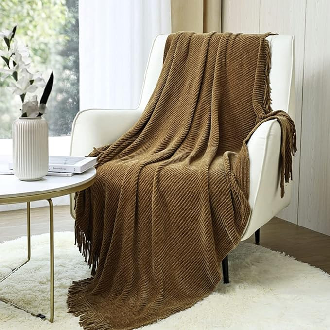 CREVENT Boho Chenille Throw Blanket for Couch Sofa Chair Bed Home Decoration, Super Soft Warm Coz... | Amazon (US)