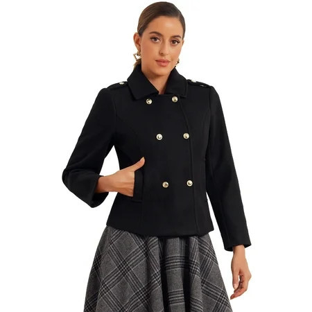 DARING DIVA Women s Classic Collar Double Breasted Winter Pea Coat Black S | Walmart (US)