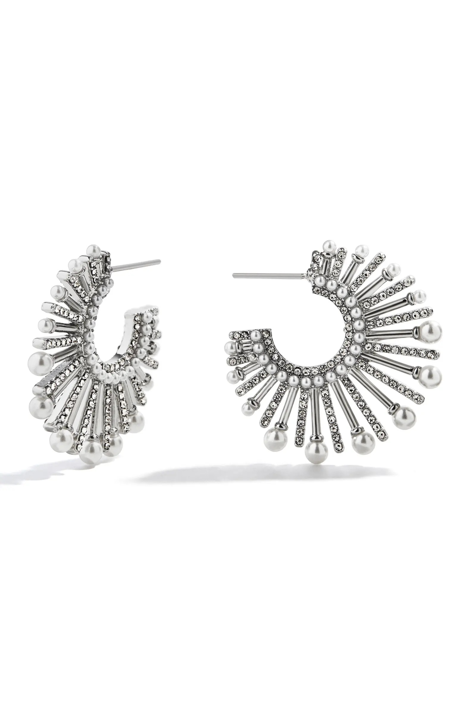 BaubleBar Jordan Sunburst Crystal & Faux Pearl Hoop Earrings | Nordstrom | Nordstrom