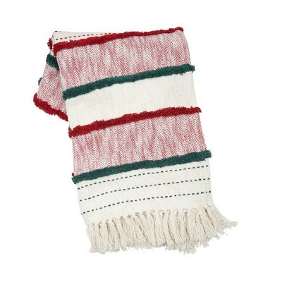 carol & frank Benn Ruby Red Green & White 100% Cotton Christmas Throw Blanket w/ Fringe 50" x 60" | Target