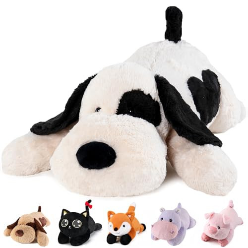 meowtastic Black & White Dog Weighted Stuffed Animals - 28 Inch 5.0 Pounds Weighted Plush Dog Stuffed Animals - Large Stuffed Dog Plush Pillow - Cute Plush Toys Gifts for Kids & Adults (28" 5.0 lbs) | Amazon (US)
