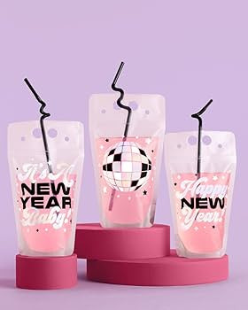xo, Fetti New Years Eve Party Drink Pouches - 15 pcs | NYE Party Favors, Happy New Year Decoratio... | Amazon (US)