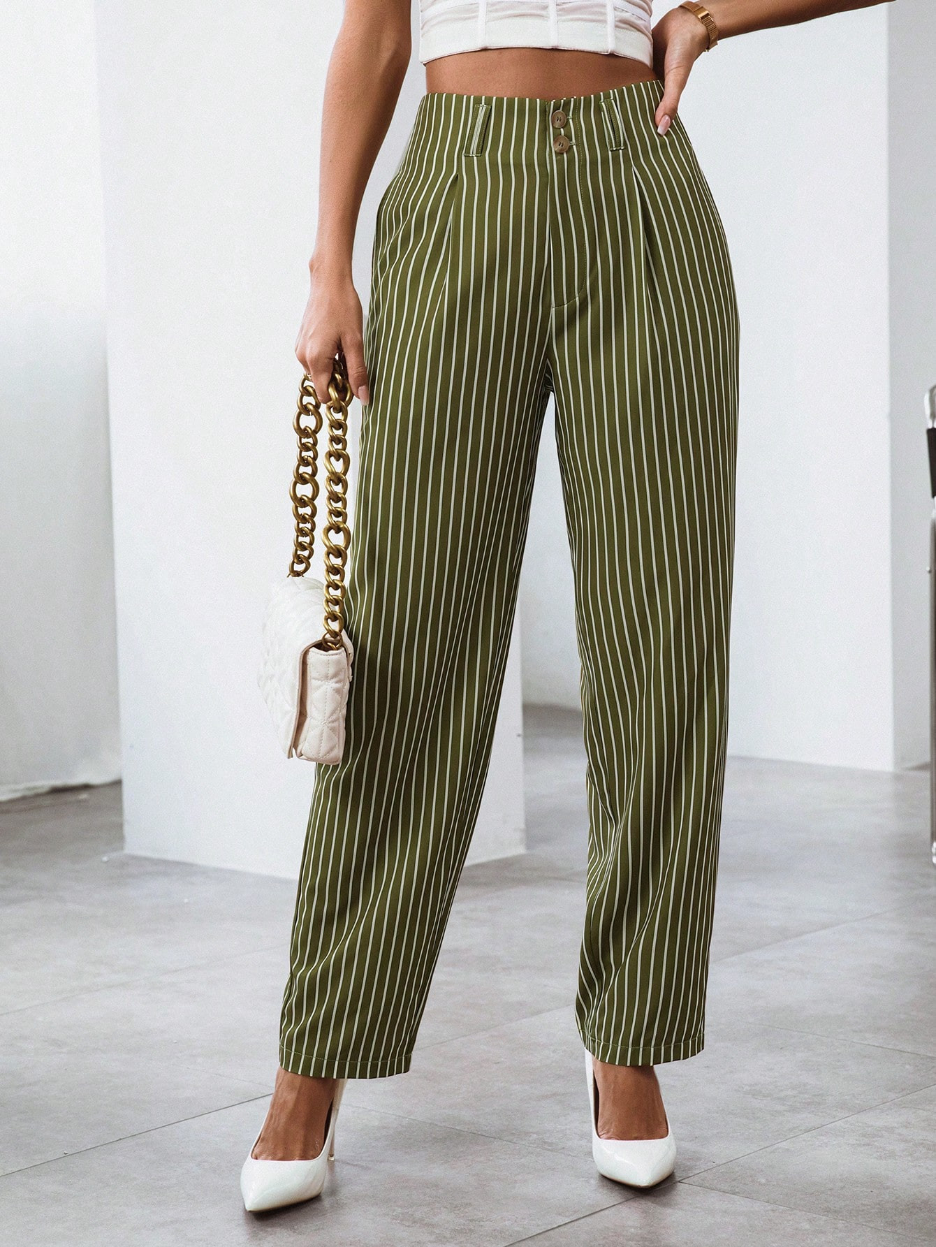 SHEIN Privé Striped Print High Waist Suit Pants | SHEIN