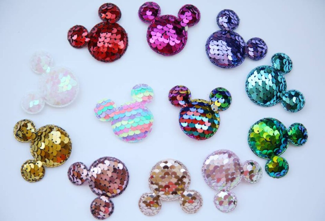 4 Pcs Mickey Mouse Glitter Sequin Padded Patches in Multiple Colors. Glitter Sequin Embellishment... | Etsy (US)