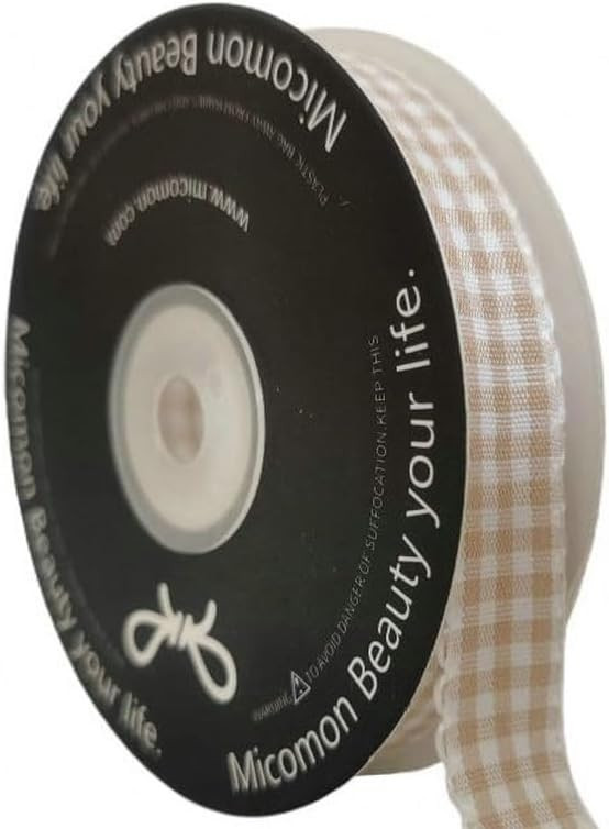 25 Yards Khaki and White Gingham Ribbon Taffeta Plaid Ribbon with Rick Rack Zig Zag RIC Rac Edge ... | Amazon (US)