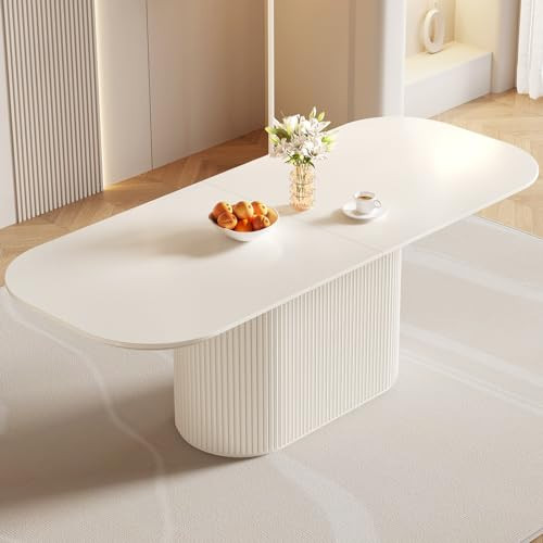 Guyii 86.61" Large Cream White Dining Table with Strong Pedestal Modern Oval Dining Room Table for 8 People Cream Kichen Table for Dining&Kichen Room Furniture | Amazon (US)