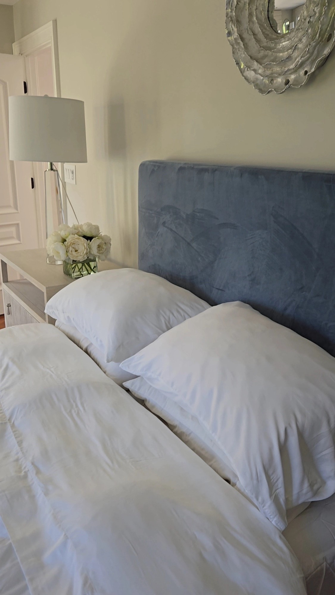 Alice lane sale. Use code: Cristina and save 15% off items not on sale. Bedding and sheets are from Quince. French, modern, blue headboard, white, neutrals.

#LTKSaleAlert #LTKHome
