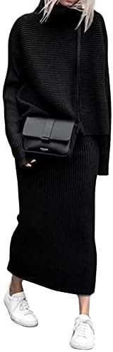 chouyatou Women's Turtleneck 2 Piece Outfits Ribbed Knit Sweater Midi Pencil Skirt Set | Amazon (US)