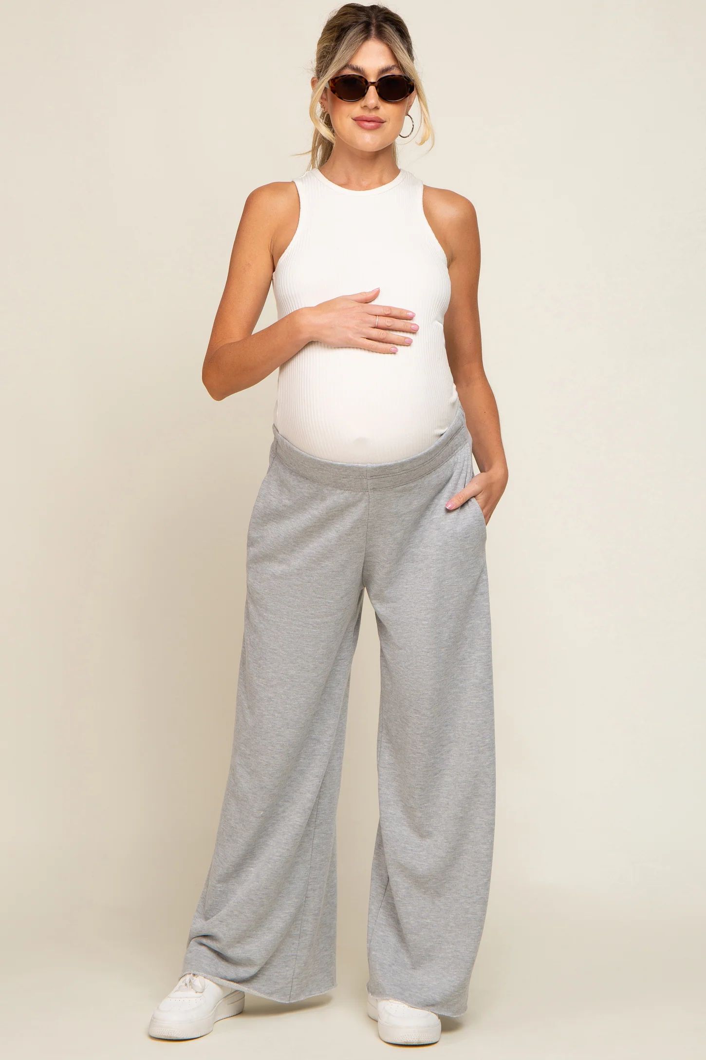 Heather Grey Soft Fleece Wide Leg Maternity Lounge Pants | PinkBlush Maternity