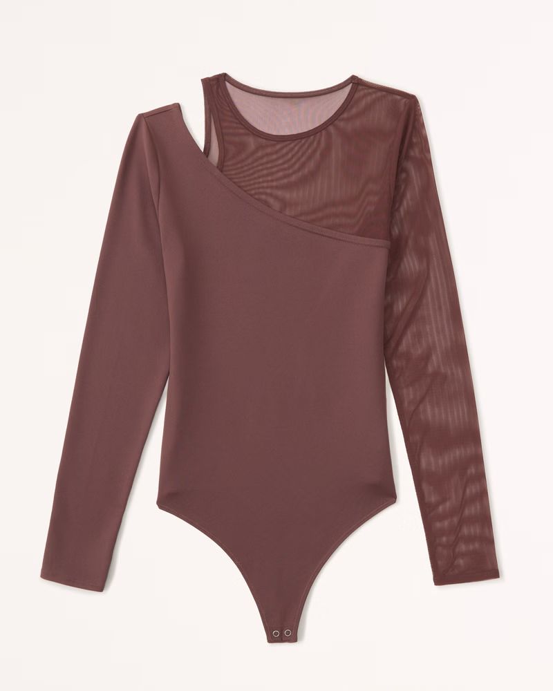 Long-Sleeve Asymmetrical Mesh Bodysuit | Abercrombie & Fitch (US)