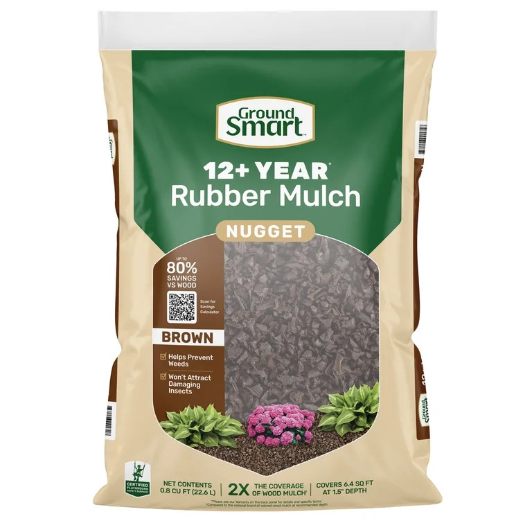 GroundSmart\u00ae 12+ Year Brown Rubber Mulch Nugget, 0.8 Cu ft | Walmart (US)