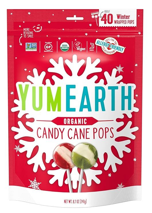 YumEarth Holiday Organic Candy Cane Pops, 40 Winter Wrapped Pops, Allergy Friendly, Gluten Free, ... | Amazon (US)