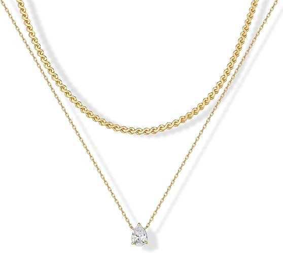 PAVOI 14K Gold Plated Twisted Singapore Chain Layering Choker with Round Solitaire and Serpentine... | Amazon (US)