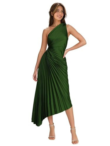 Emerald Bridesmaid One Shoulder Satin Dresses Long for Women A-Line Asymmetrical Pleated Formal Cocktail Dress Corset Pleates Maxi Satin Formal Evening for Women US10 | Amazon (US)