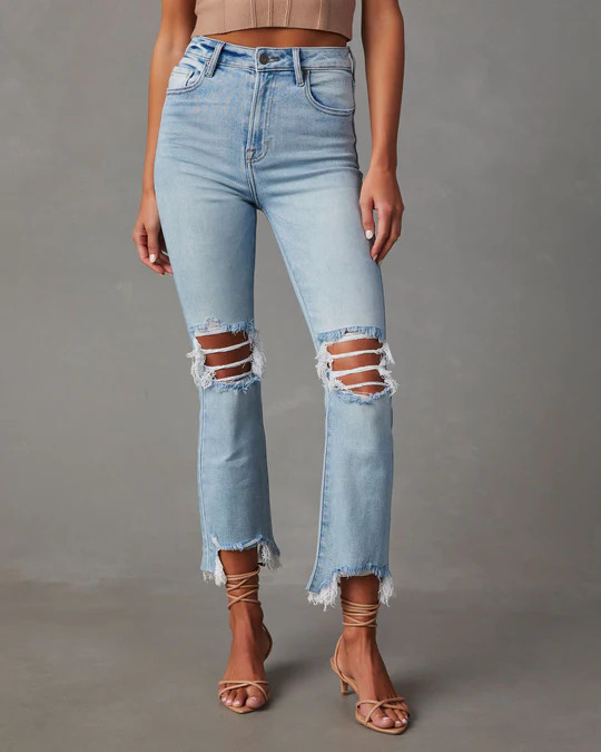Cosmia High Rise Distressed Crop Flare Denim | VICI