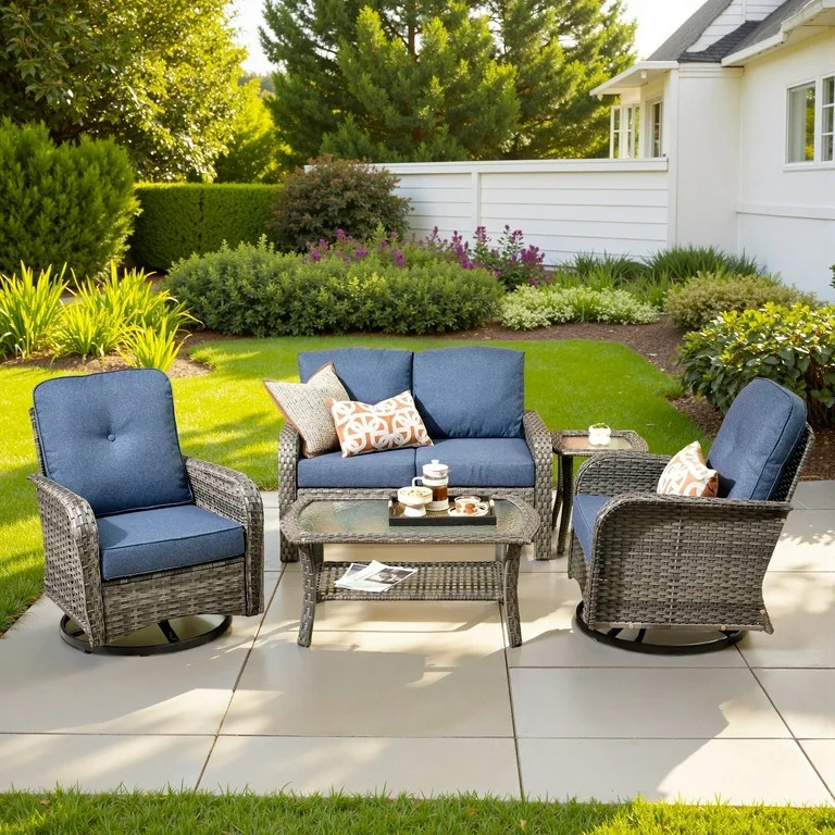 Ovios 5 Pieces Outdoor Patio Furniture Set High Back All Weather Wicker Conversation Set with Swi... | Walmart (US)