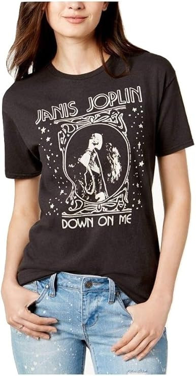 Junk Food Women's Janis Joplin Graphic Cotton Down on Me T-Shirt, Black, Medium/Large | Amazon (US)