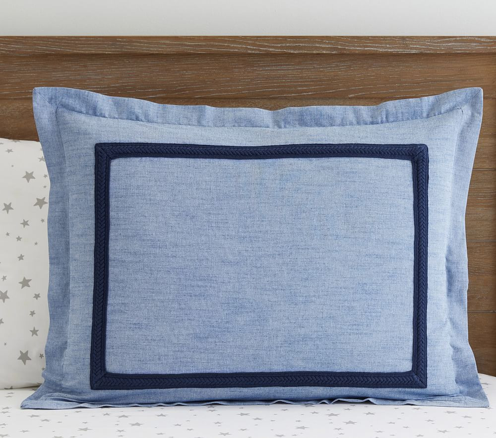 Open Box: Braided Trim Standard Sham - Navy | Pottery Barn Kids