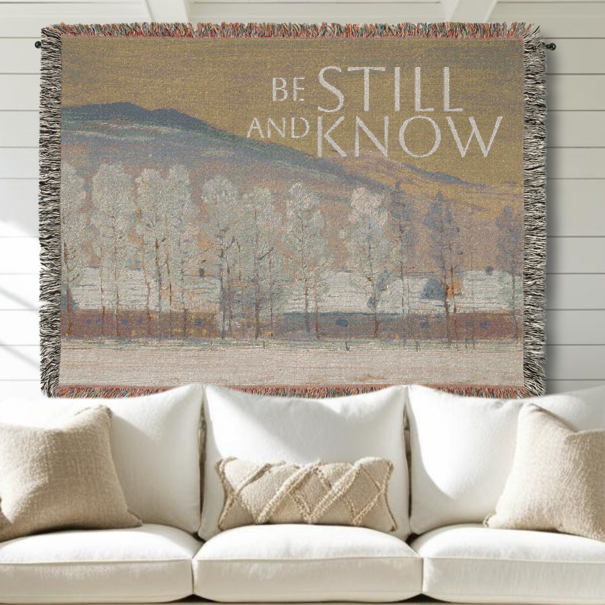 Vintage Landscape and Inspirational Scripture Words - Be Still and Know - Woven Tapestry Blanket

Hang on the wall or wrap around you or give as a gift  

 #LTKfamily #LTKgiftguide #LTKdatenight