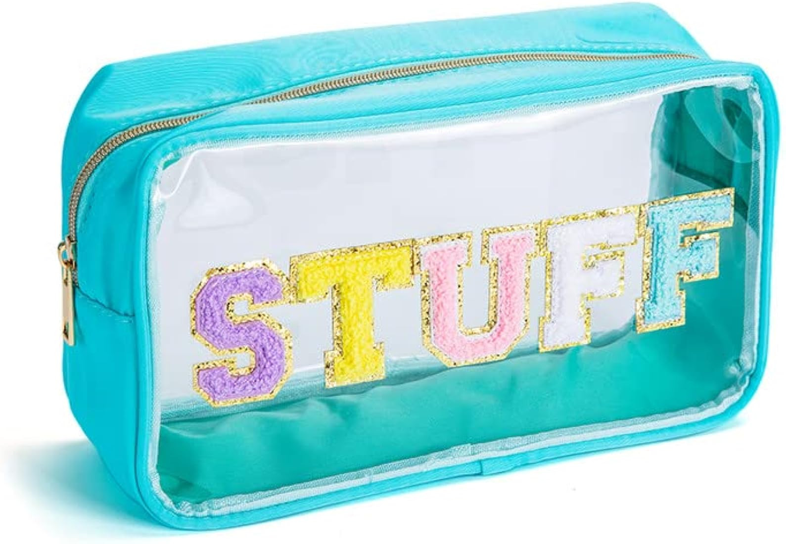 Clear Chenille Letters Makeup Bag for travel Preppy Patch STUFF Cosmetic Bag Glitter Letters Nylo... | Amazon (US)