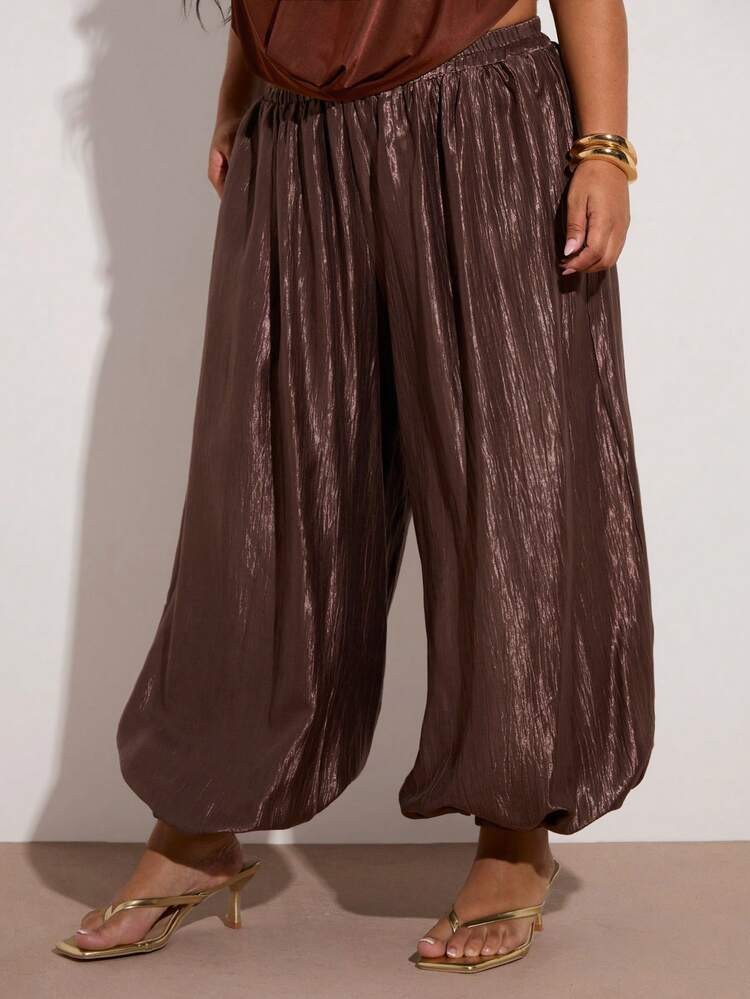 SHEIN BAE Plus Size Women's Solid Color Pocket Casual Versatile Everyday Lantern Pants,Lantern Trousers, Coffee Brown Boho Clothing Earthy  Women Bottoms | SHEIN USA | SHEIN