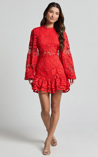 Kiss Me Now Mini Dress - Long Puff Sleeve Dress in Red Floral | Showpo (US, UK & Europe)
