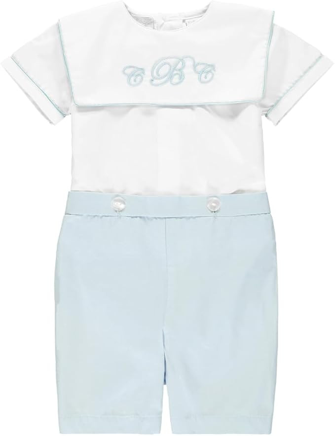 Carriage Boutique Baby Boy Shirt and Short Set Classic Monogram Blank Bobbie Suit | Amazon (US)