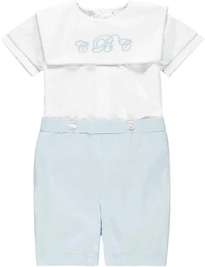 Carriage Boutique Baby Boy Shirt and Short Set Classic Monogram Blank Bobbie Suit | Amazon (US)
