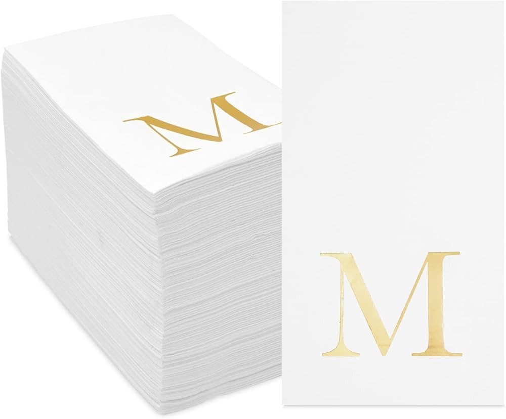 Sparkle and Bash M Napkins Paper Guest Towels - 4 x 8 in, 3-Ply, White & Gold, 100 Count - Letter... | Amazon (US)