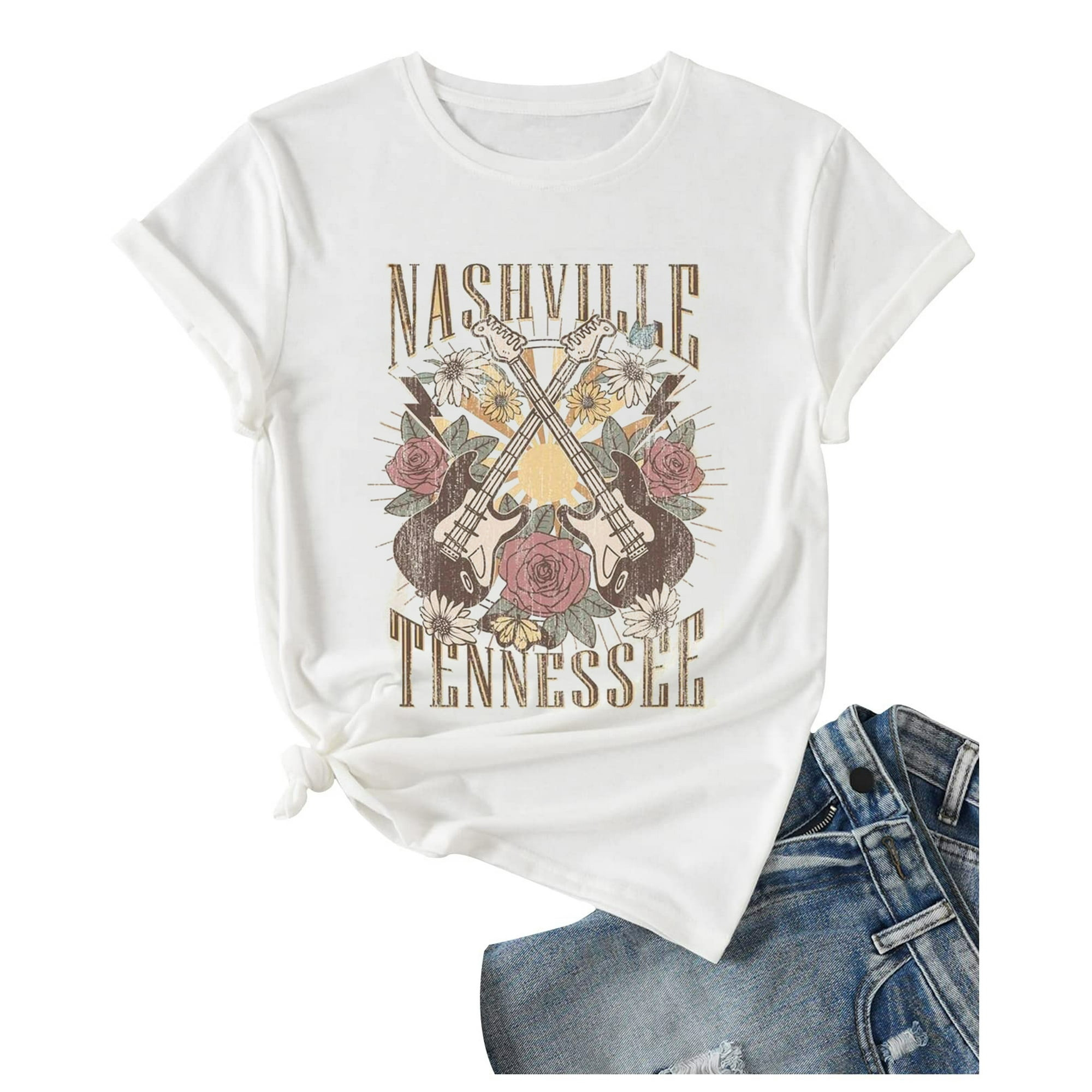 Nashville Shirt for Women Vintage Guitar Graphic Tee Music City T Shirt Rock Band Tee Tops - Walm... | Walmart (US)