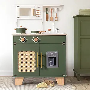 ROBUD Vintage Green Wooden Kitchen Sets for Kids Toddler, Pretend Play Kitchen with Working Ice M... | Amazon (US)