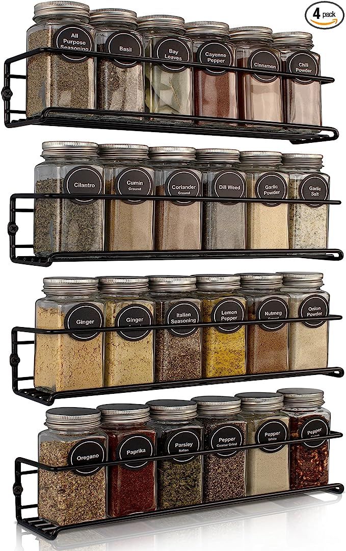 ZICOTO Space Saving Spice Rack Organizer for Cabinets or Wall Mounts - Easy To Install Set of 4 H... | Amazon (US)