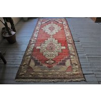 5'3""x13'4 Ft Wide Runner, Turkish Rug Runner, Vintage Hallway Carpet, Traditional Anatolian Red Run | Etsy (US)