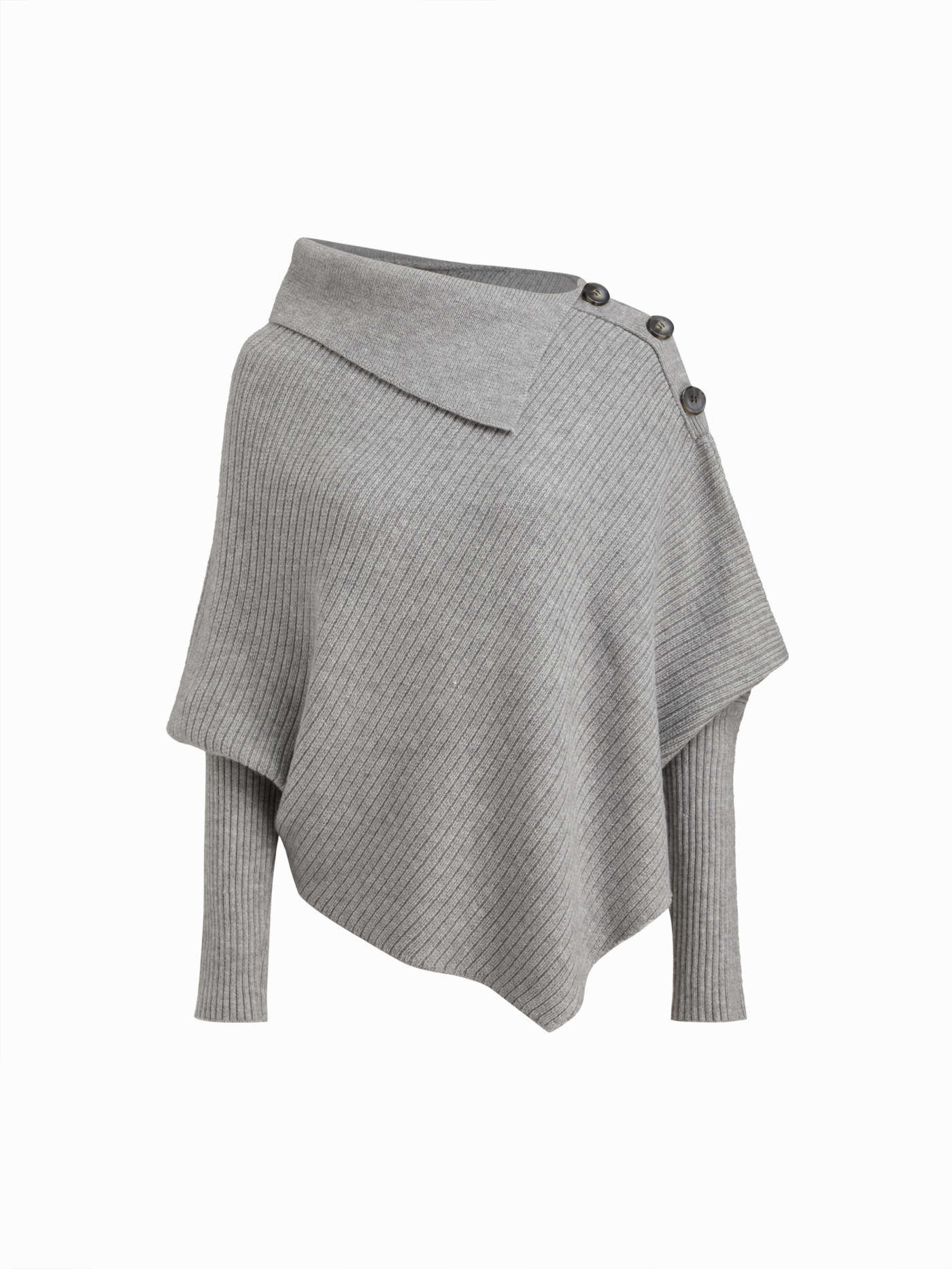 Knit Fabric Knit Asymmetrical Neck Poncho Long Sleeve Sweater For Daily Casual Work | Cider