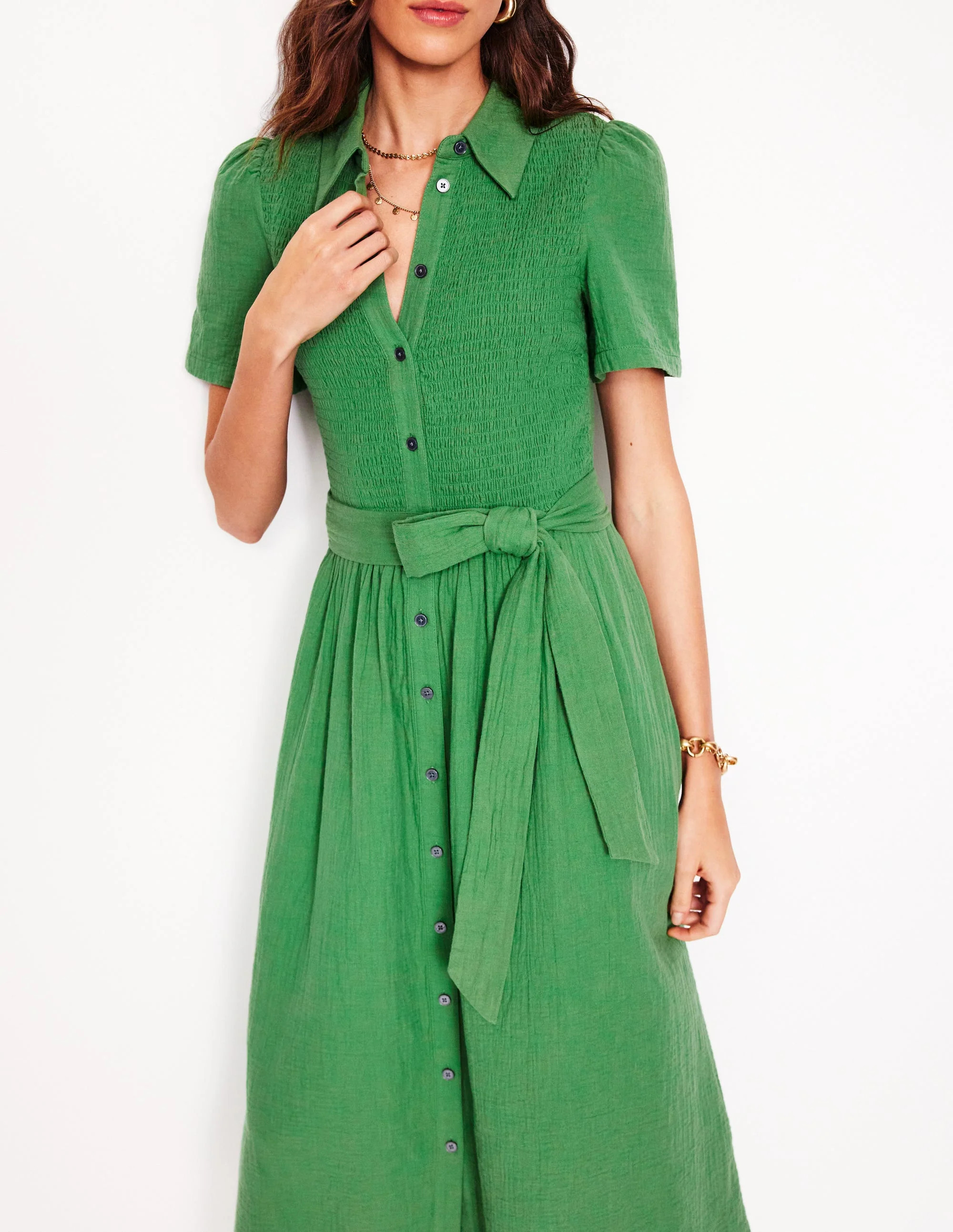 Amber Double Cloth Midi Dress-Paradise Green | Boden (US)