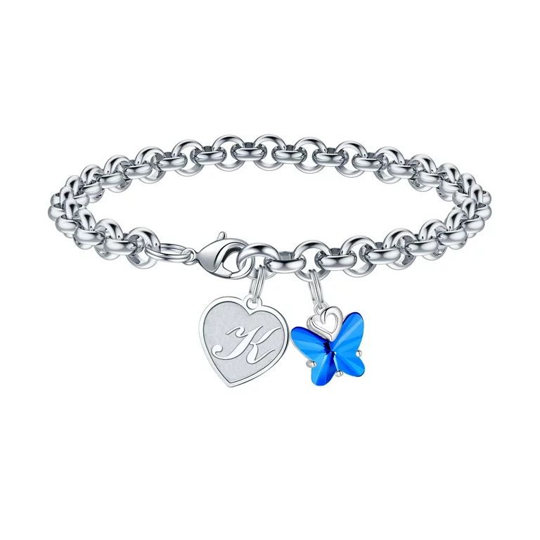 AUNOOL Heart Initial Bracelets for Women Girls Dainty Crystal Butterfly Charm Bracelets for Girls... | Walmart (US)