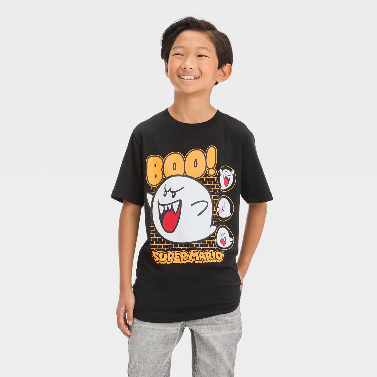 Boys' Super Mario Boo Halloween Graphic T-Shirt - Black | Target