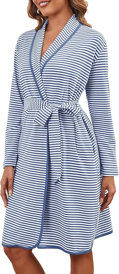 Cotton Robes for Women Striped Long Sleeve Kimono Bath Robe Lightweight House Coat Bathrobe Loung... | Amazon (US)