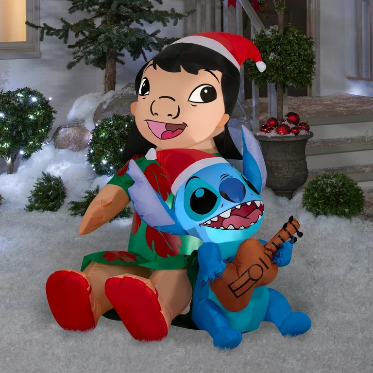 Gemmy Christmas Inflatable Lilo and Stitch in Santa Hats, 4 ft Tall, Multi | Walmart (US)