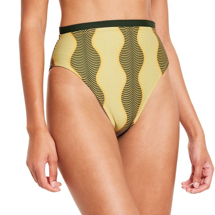 Women's Micro Wave Print High Leg Cheeky High Waist Bikini Bottom - Fe Noel x Target  Muted Lime ... | Target