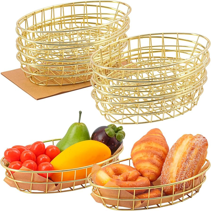 12 Pack Oval Wire Bread Basket, 9.65 x 6.1 x 2.17 Inch Metal Fast Food Baskets with 50 Sheets Del... | Amazon (US)