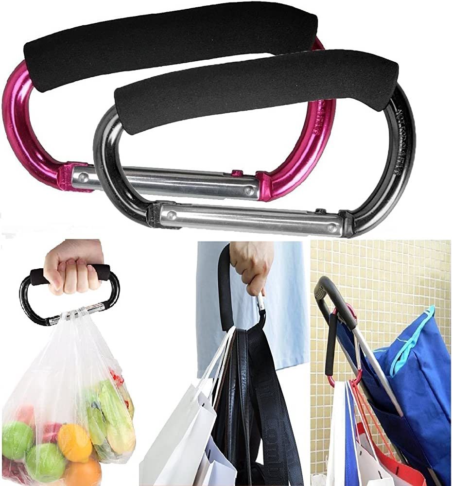 Large Stroller Hooks for Mommy, 2 pcs Carabiner Stroller Hook Organizer for Hanging Purses, Diaper B | Amazon (US)