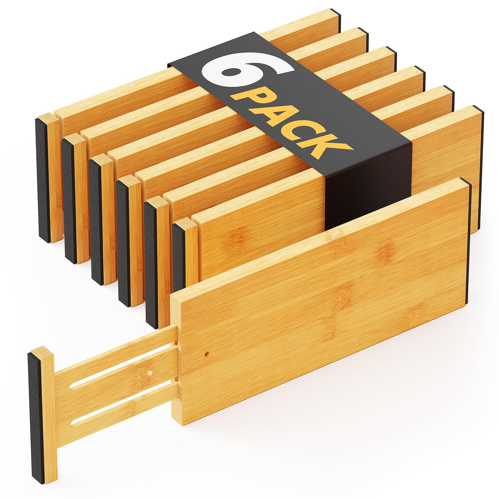 SpaceAid Bamboo Dresser Drawer Dividers 6 Pack, 4.65“ High Adjustable 12.5“-17” Drawer Orga... | Amazon (US)
